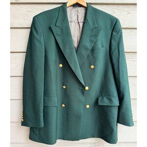 Hart Schaffner Marx Green Double Breasted Blazer Gold Buttons